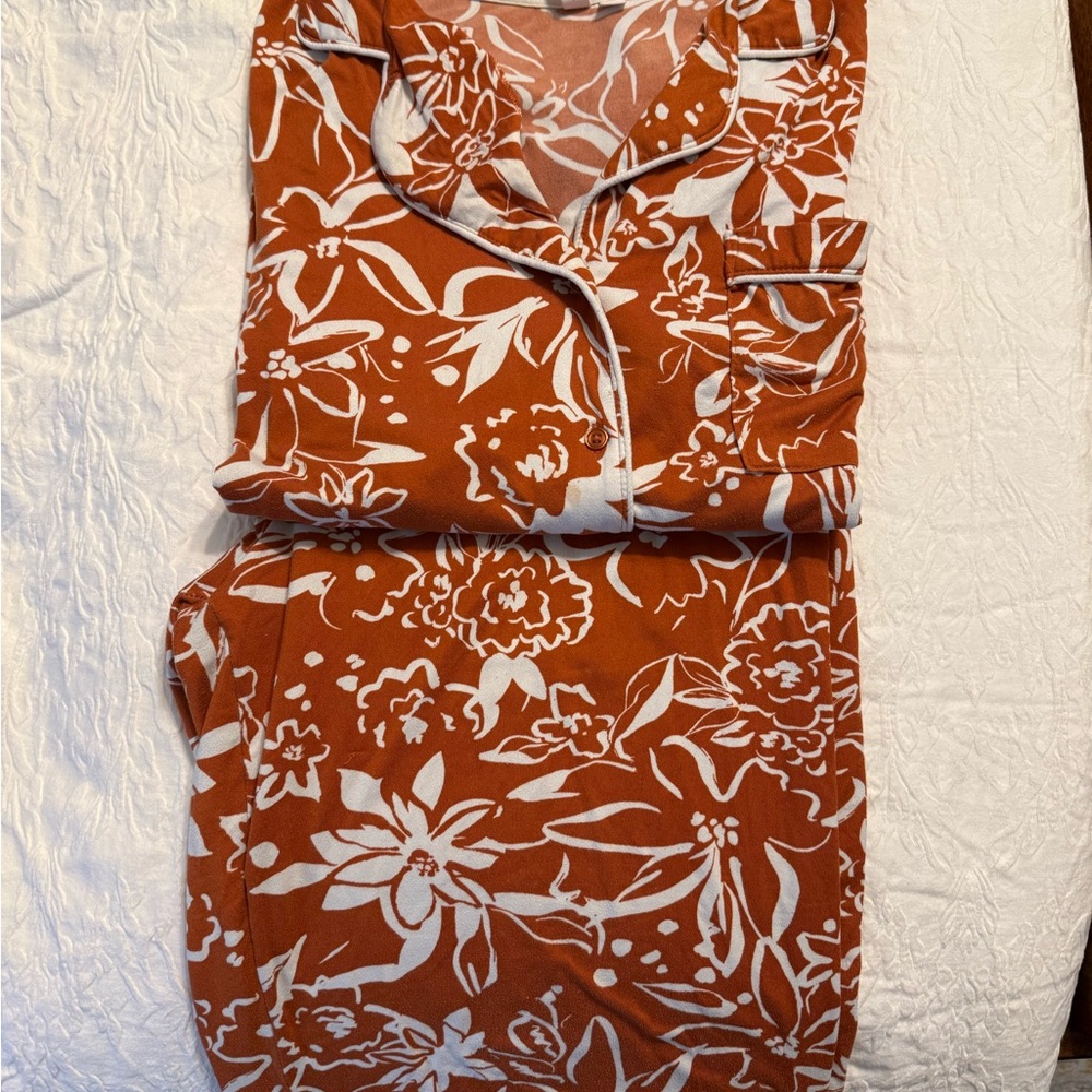 Floral Pajama Set in Orange and White